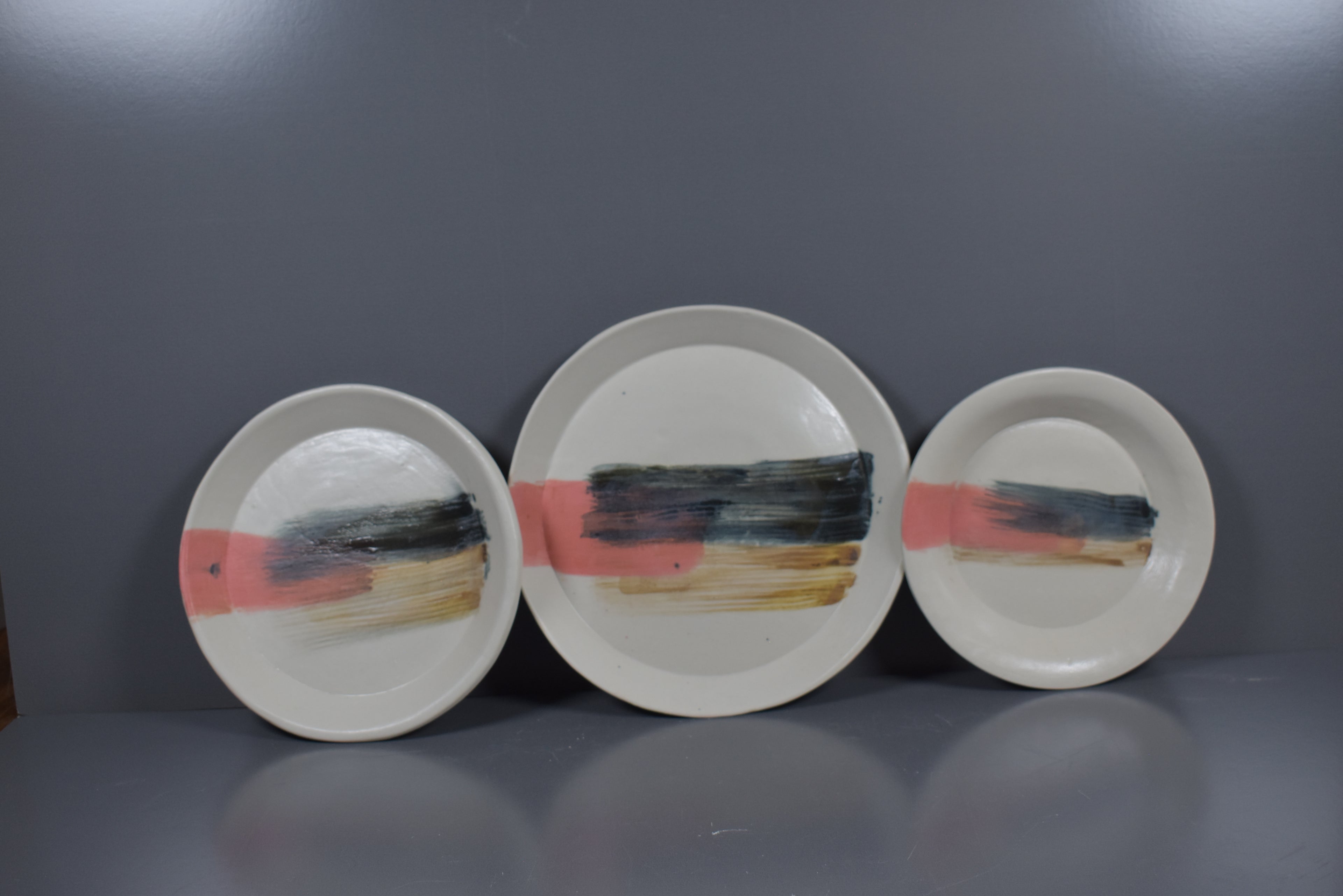 Handmade Ceramic Brushstroke Plate – Modern Minimalist Art Plate – Abstract Pastel Brush Strokes Dinnerware Collection