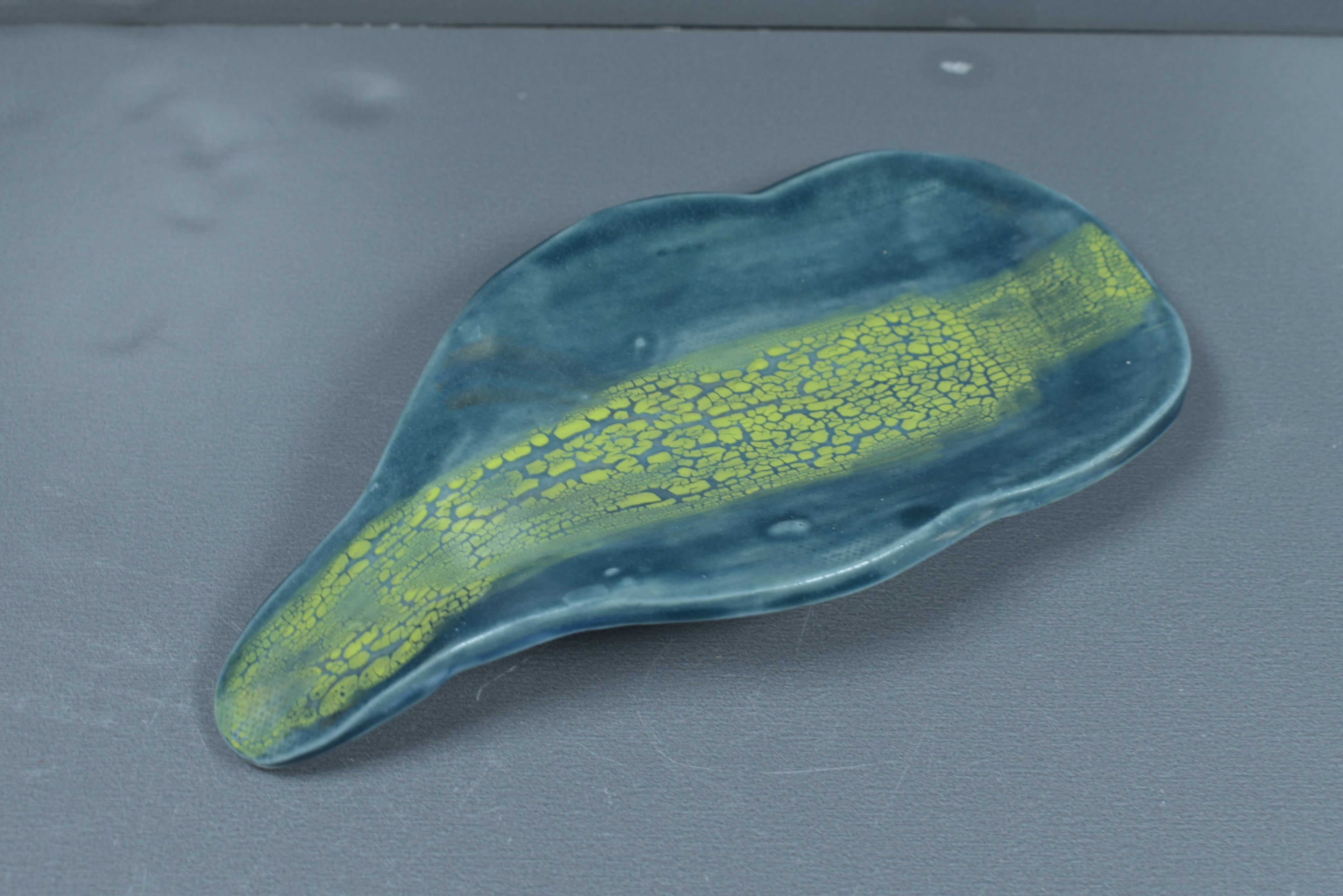 Blue Ridge Crackle Leaf Spoon Rest - Handmade Nature-Inspired Ceramic Spoon Rest with Crackle Glaze