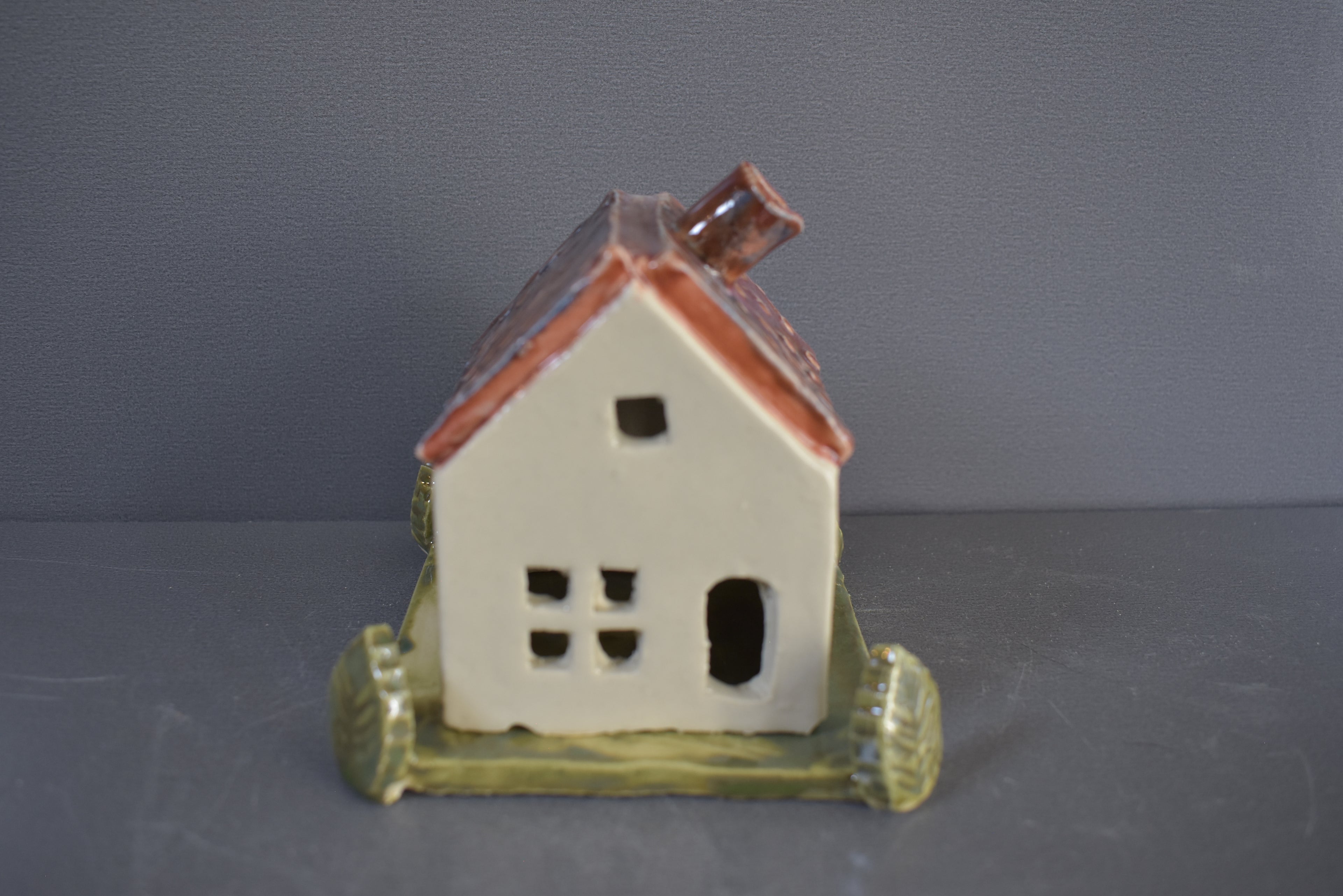 Handmade Ceramic Cottage House Tealight Holder | Nordic Brown Textured Roof Candle House | Miniature Home Décor | Incense Burner | Cozy Ceramic Luminary