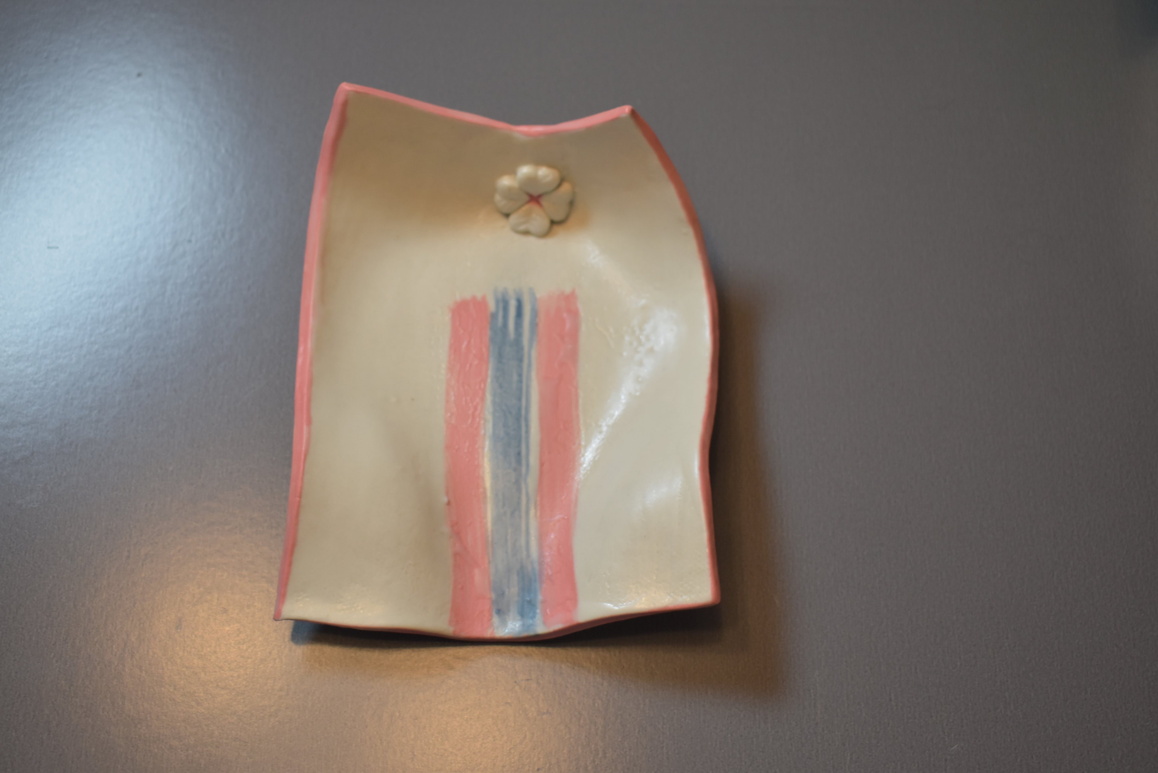 Blossom Stripe Ceramic Spoon Rest - Handmade Floral Ceramic Spoon Rest