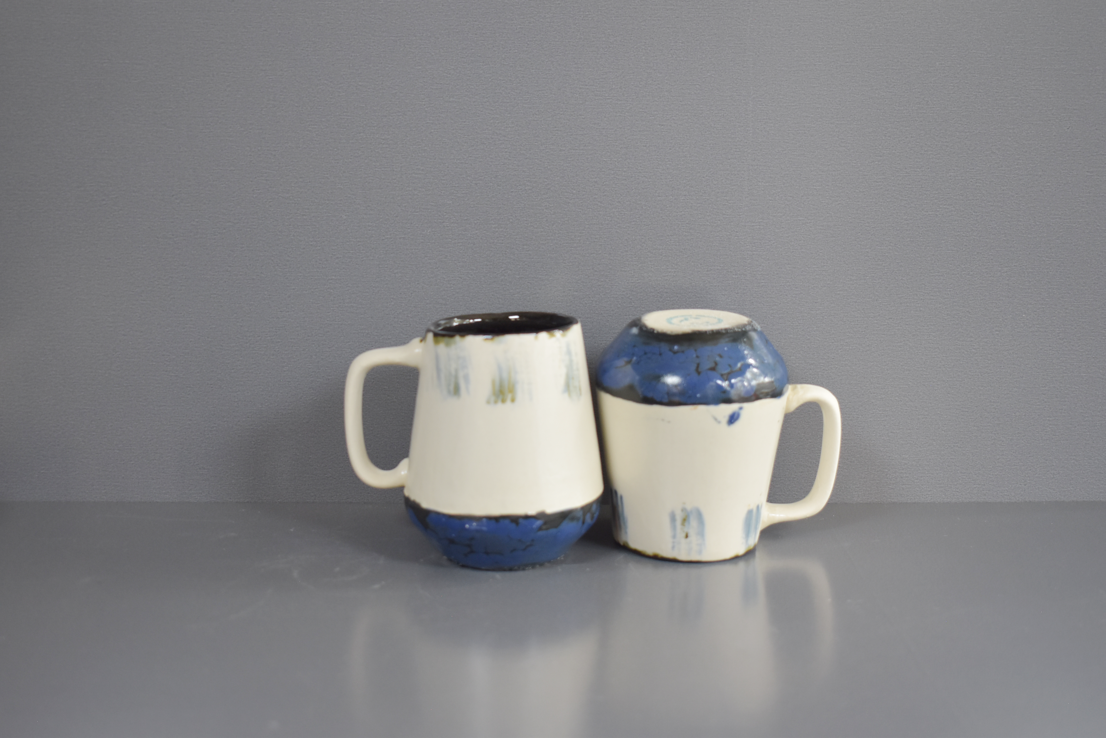 Sky Drip Mug – Handmade Ceramic Mug with Blue Dripping Brush Strokes & Deep Blue Base