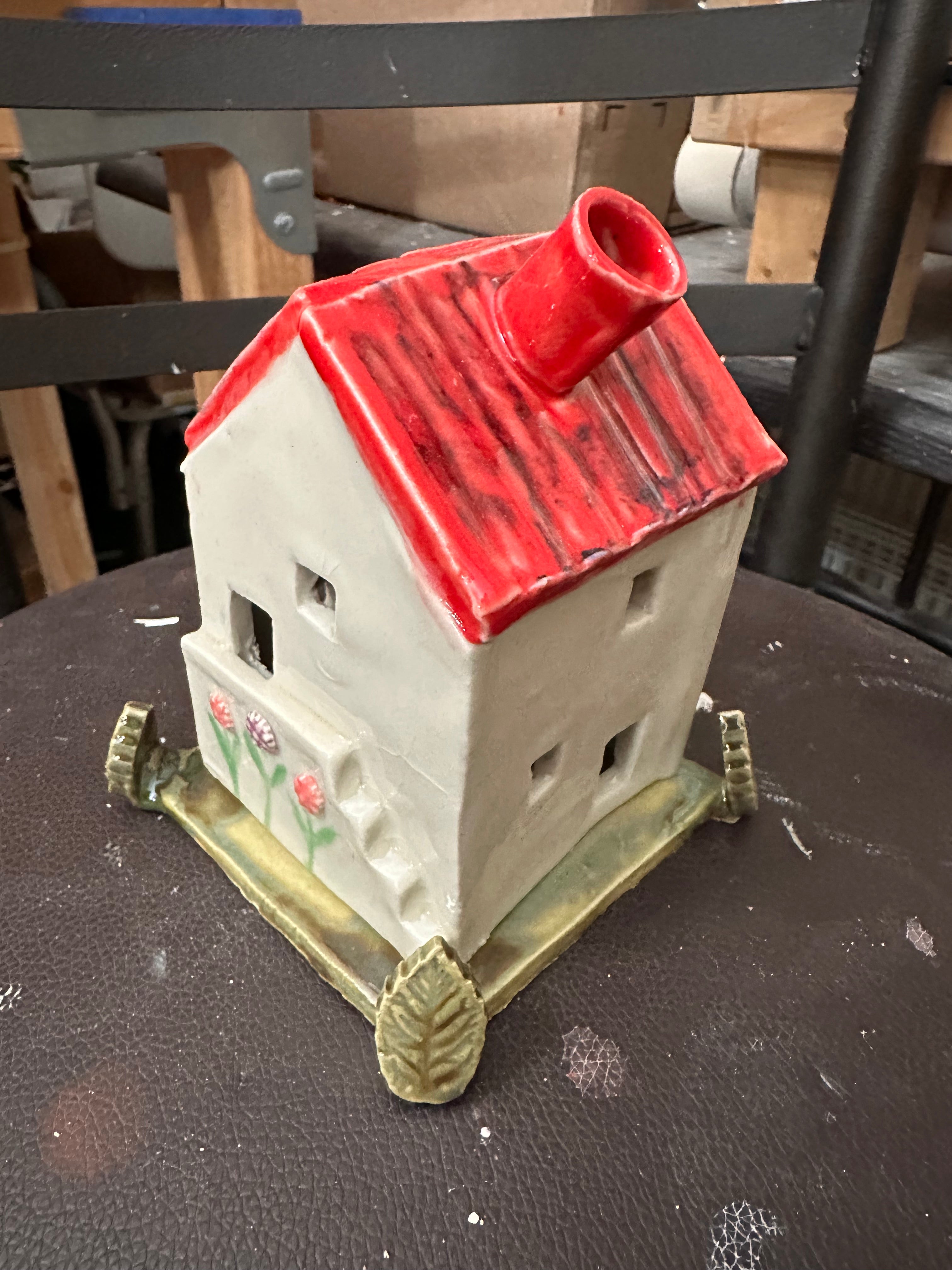 Handmade Ceramic House Tealight Holder | Nordic Red Roof Candle House | Miniature Home Décor | Incense Burner | Cozy Ceramic Luminary