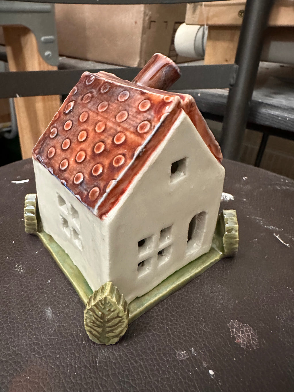 Handmade Ceramic Cottage House Tealight Holder | Nordic Brown Textured Roof Candle House | Miniature Home Décor | Incense Burner | Cozy Ceramic Luminary