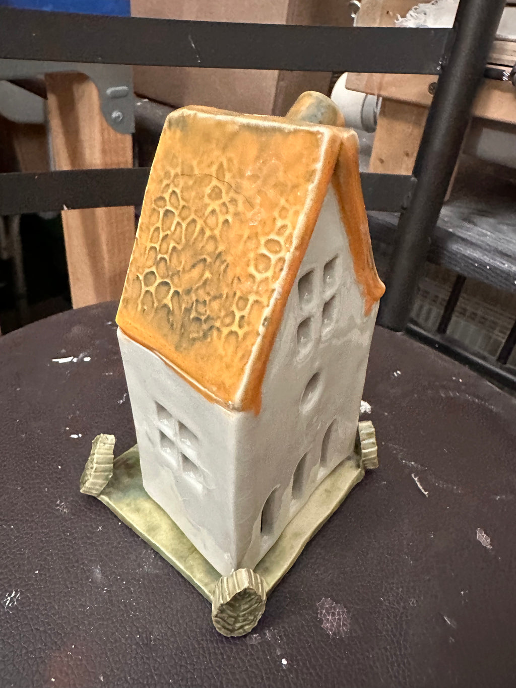 Handmade Ceramic House Tealight Holder | Nordic Pumpkin Glow Roof Candle House | Miniature Home Décor | Incense Burner | Cozy Ceramic Luminary