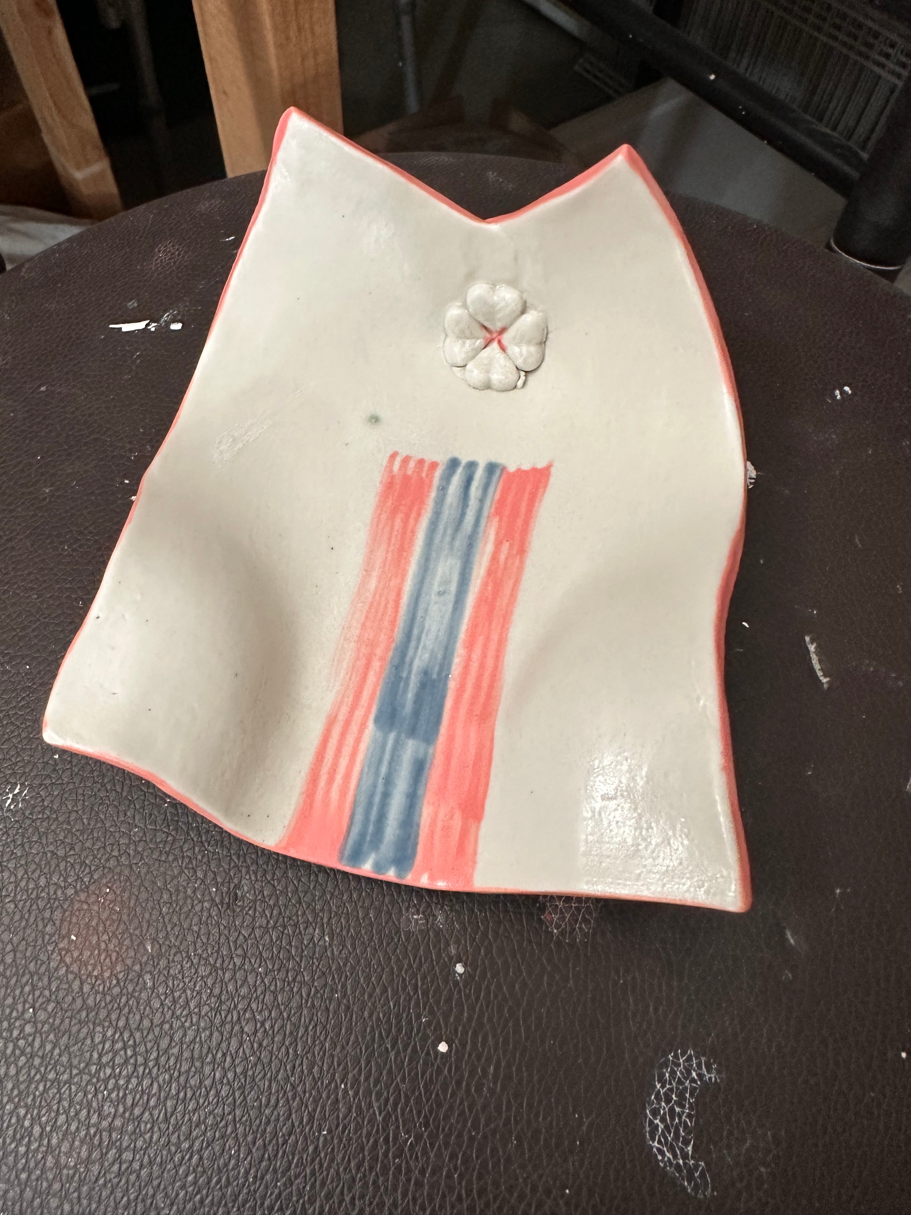 Blossom Stripe Ceramic Spoon Rest - Handmade Floral Ceramic Spoon Rest