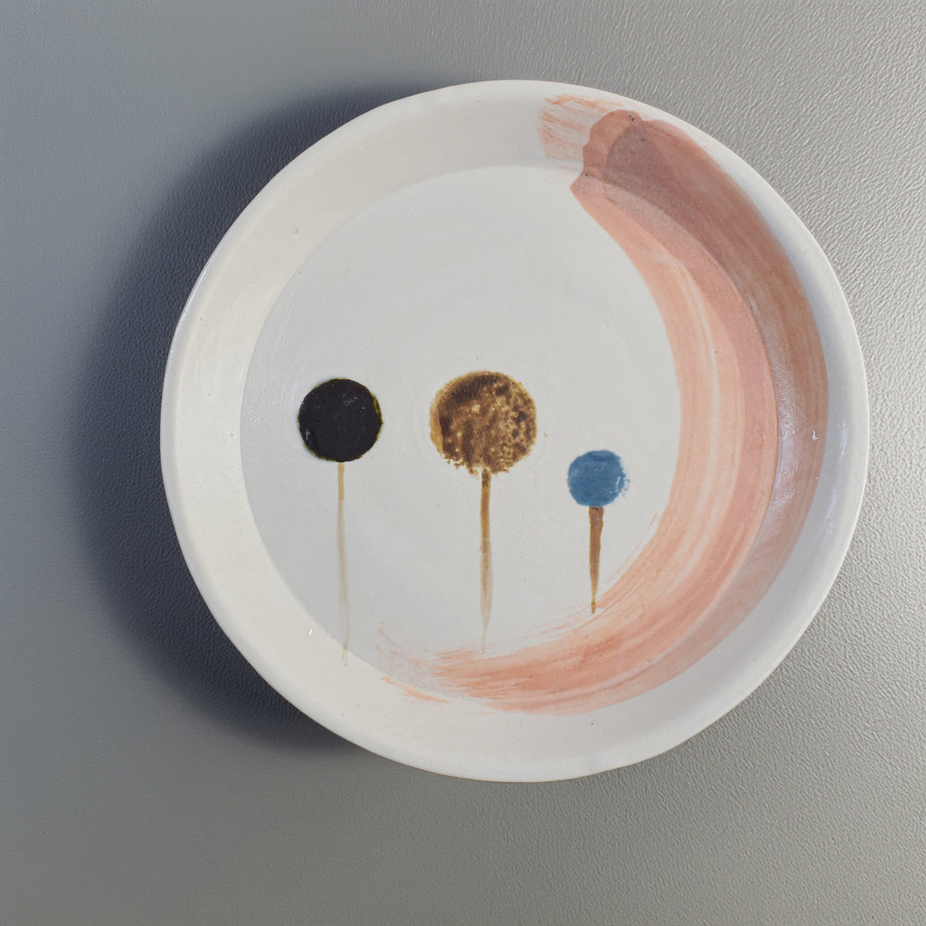 Handmade Ceramic Brushstroke Plate – Modern Minimalist Art Plate – Abstract Dots Dinnerware – Pastel Brush Plate Collection