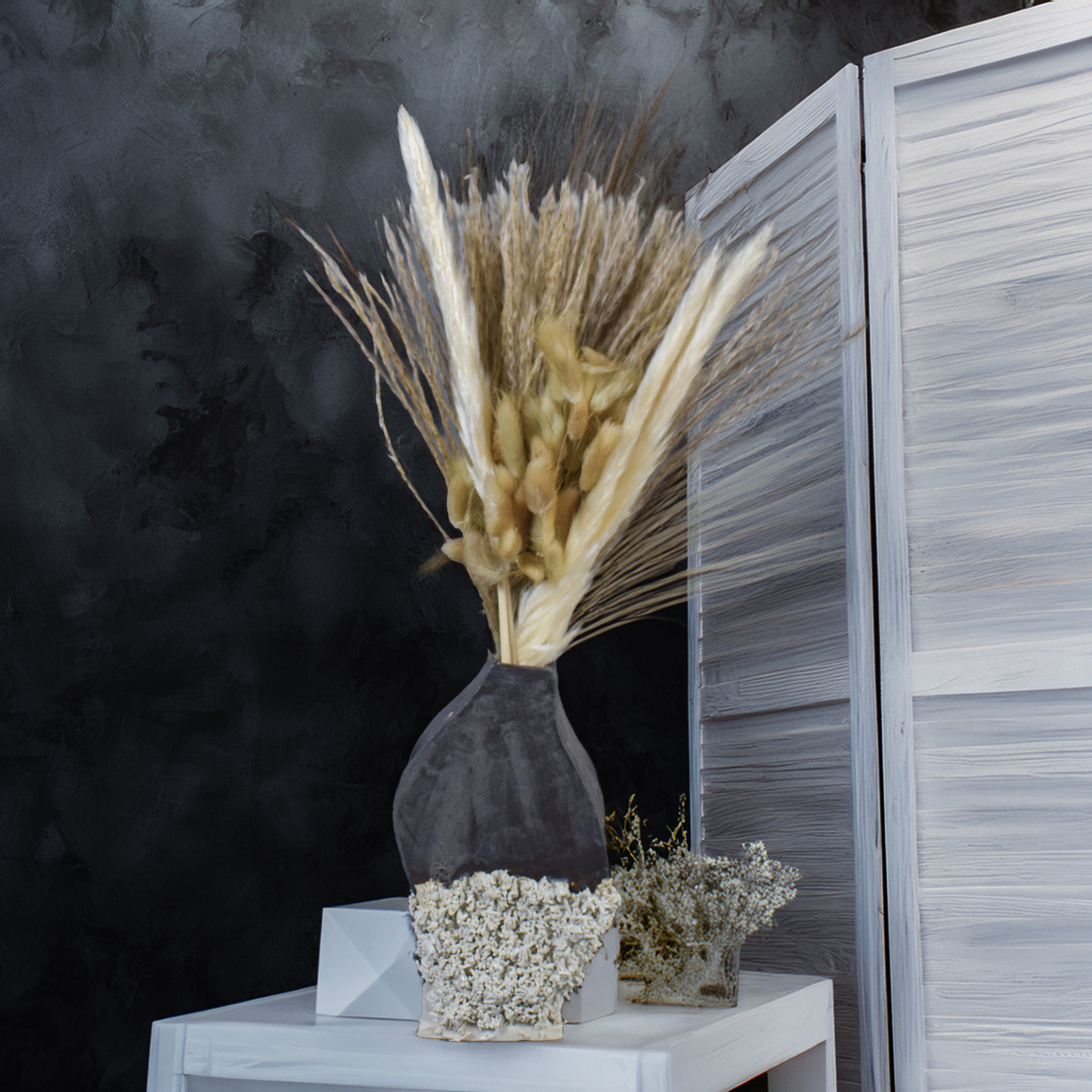 Charcoal Reef Sculpture Vase – Handmade Dark Matte Drift and Coral Textured Vase