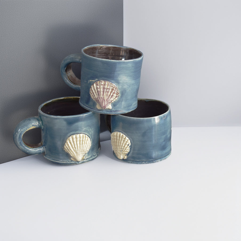 Ocean Shell Mug – Handmade Ceramic Mug with Ocean Blue Glaze & Seashell Motif