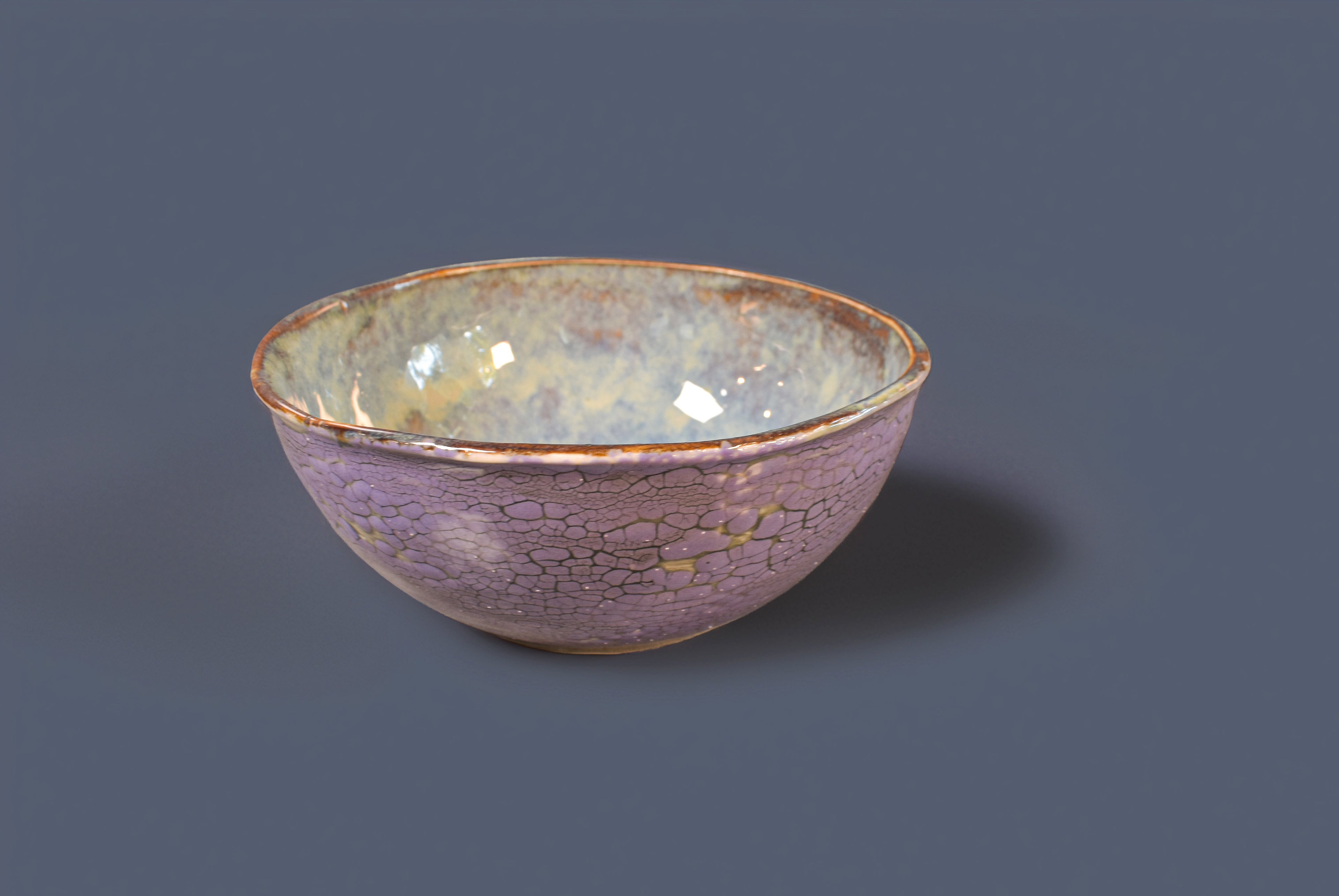 Ceramic Violet Mist Petite Bowl – Handmade Round Bowl – Salad, Soup, Ramen, Breakfast Bowl – Artistic Green Pottery – Home & Kitchen Décor