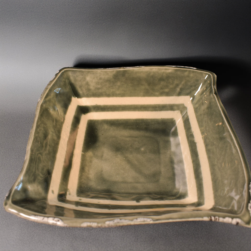 Ceramic Slate Stripe Square Bowl – Handmade Bowl – Desert Bowl – Artistic Cracle Pottery – Home & Kitchen Décor