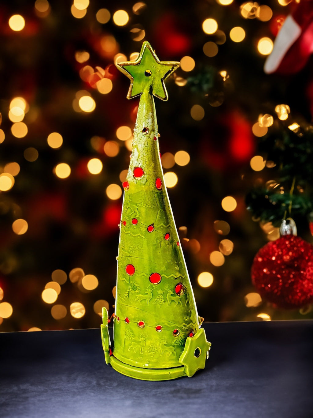 Handmade CERAMIC Glazed Christmas Tree | Candle Holder | Illuminated | Christmas Gift | Holiday Décor | House Décor | Office Décor, P Green