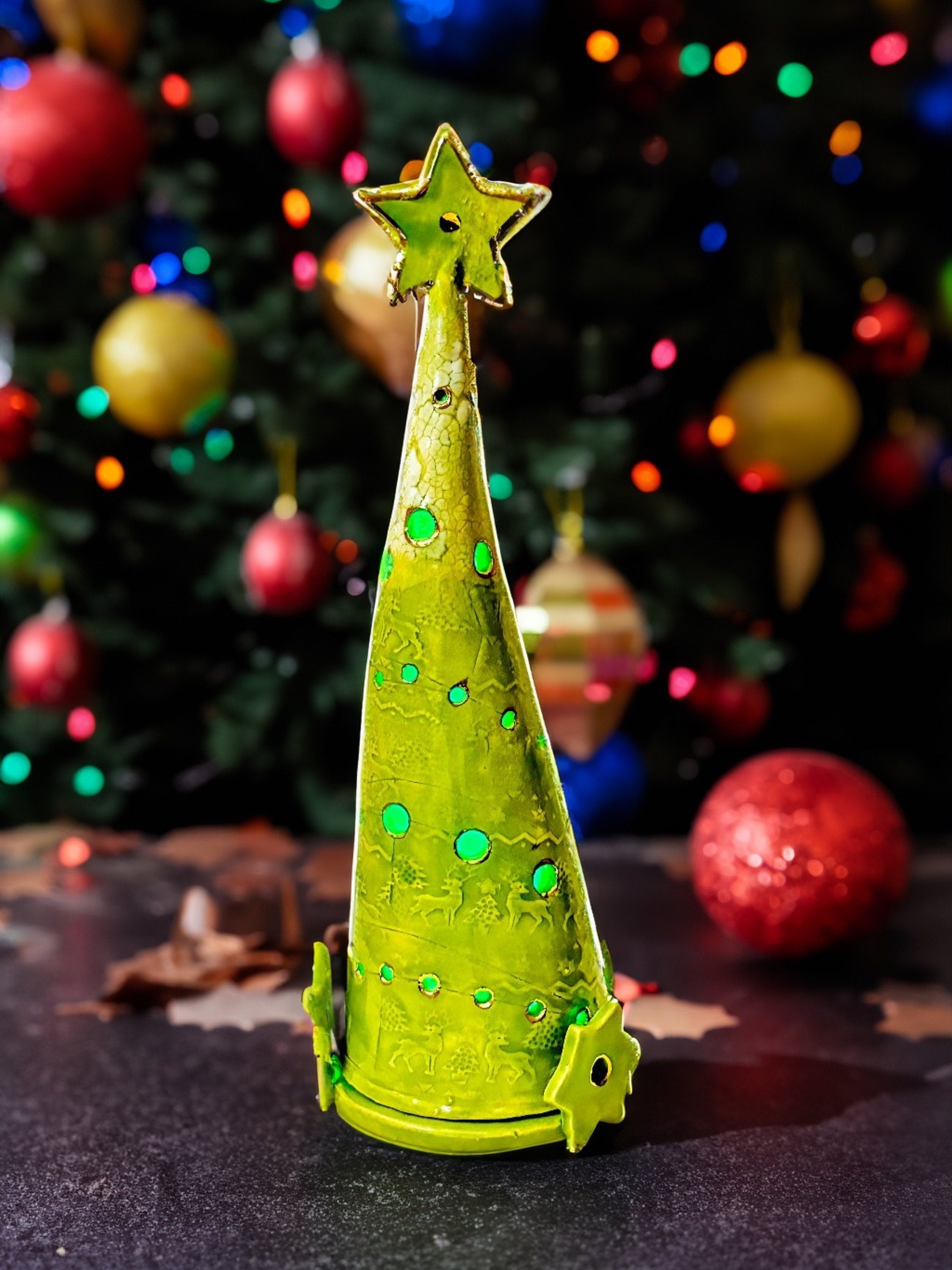 Ceramic Christmas Tree - Wasabi Green – Illuminated Holiday Décor - Handmade Home & Office Décor