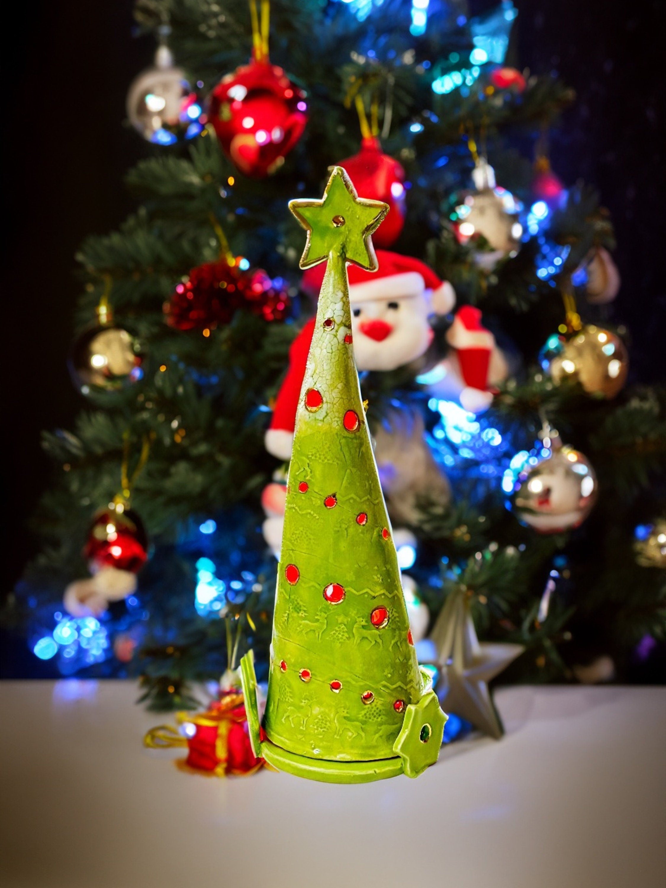 Ceramic Christmas Tree - Wasabi Green – Illuminated Holiday Décor - Handmade Home & Office Décor