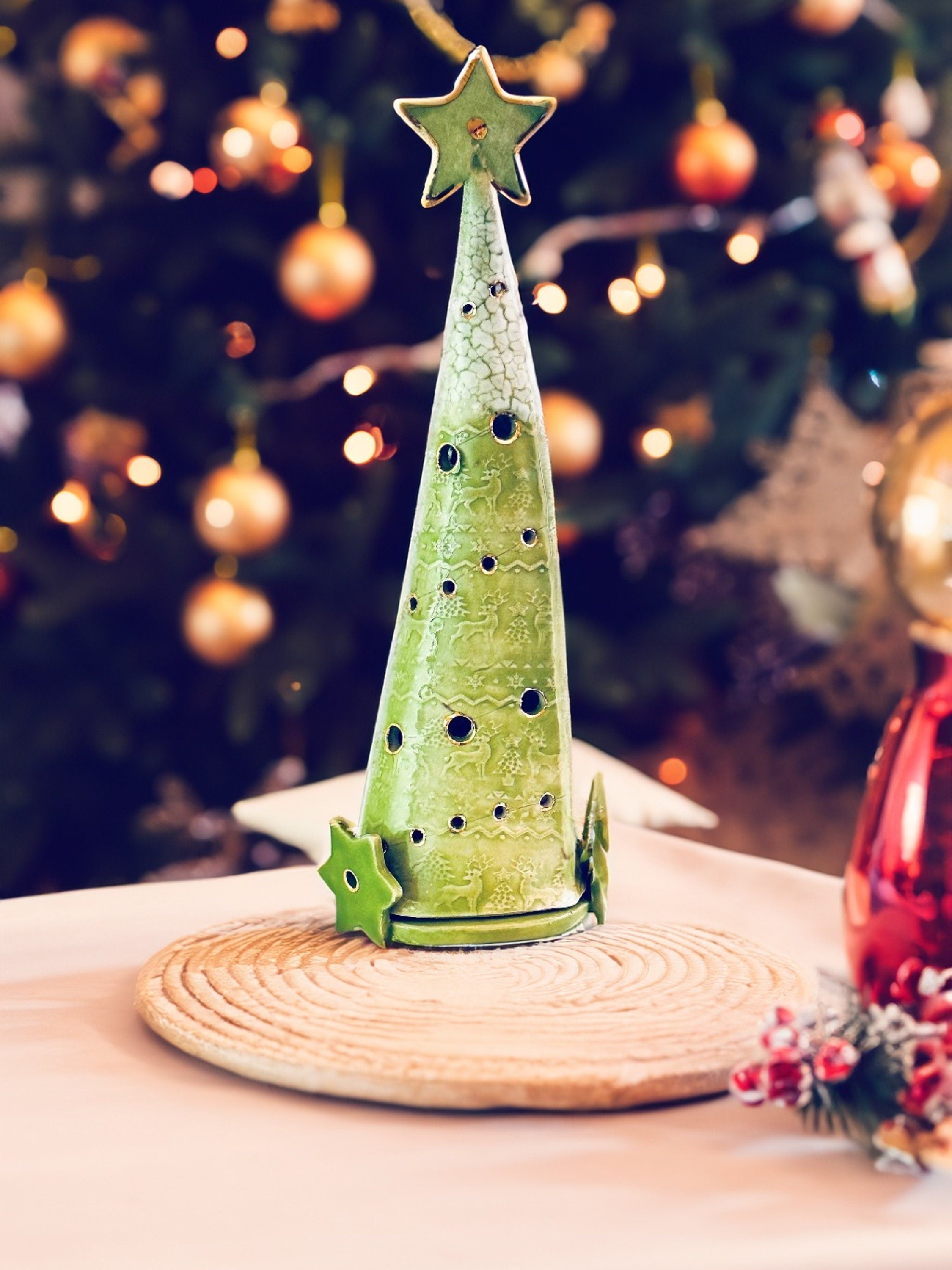 Ceramic Christmas Tree - Wasabi Green – Illuminated Holiday Décor - Handmade Home & Office Décor