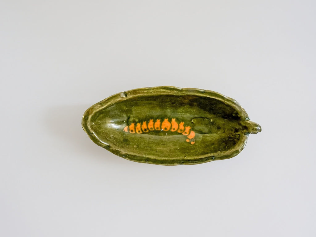 Whimsical Caterpillar Leaf Bowl – Handmade Ceramic Tapas Candy Dish | Snack Nut Dish | Desert Dish (Copy)