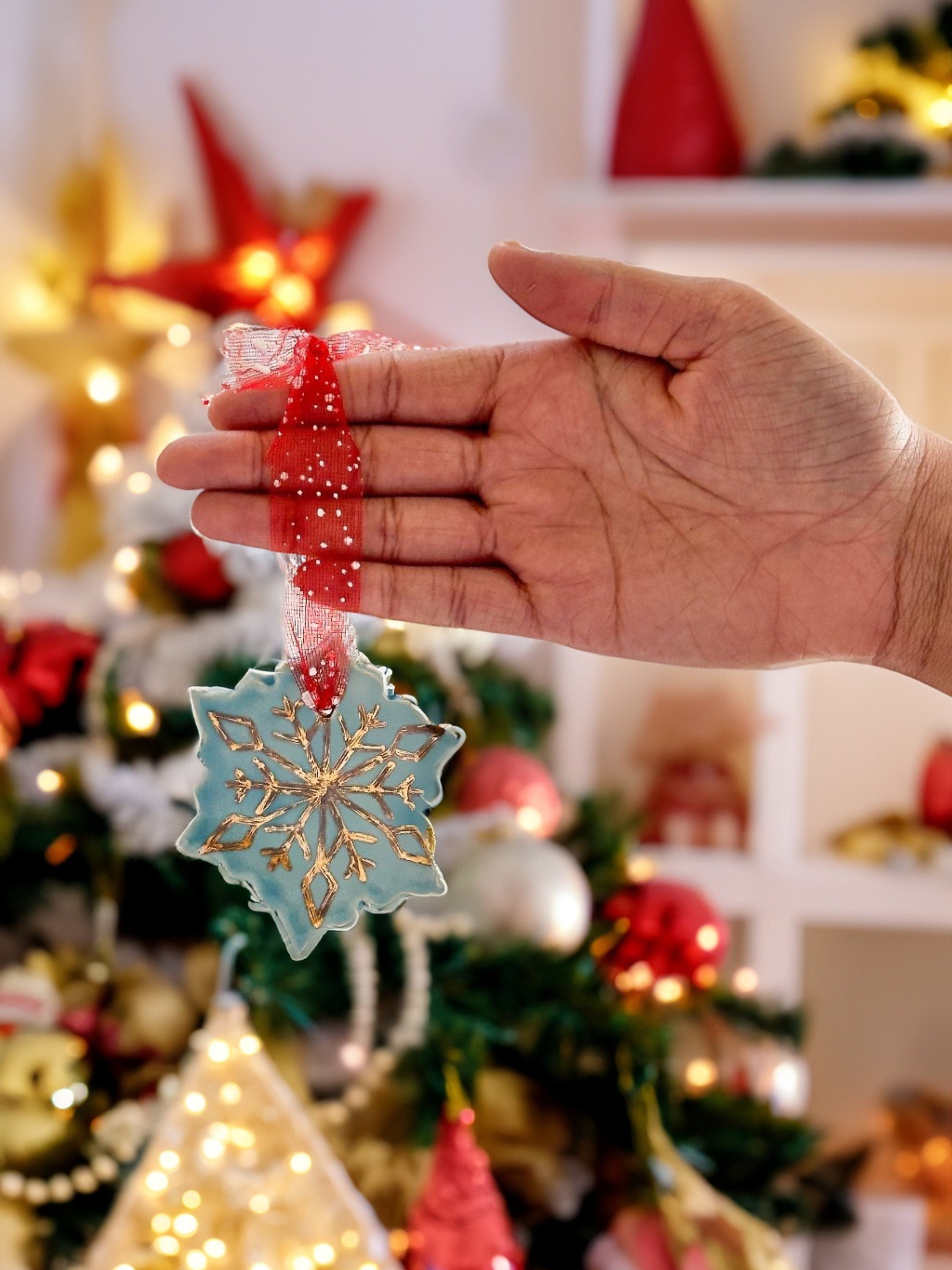 Handmade CERAMIC Glazed Christmas Ornament | Christmas Tree Décor | Christmas Gift | Holiday Décor | House Décor | Office Décor, Snowflake