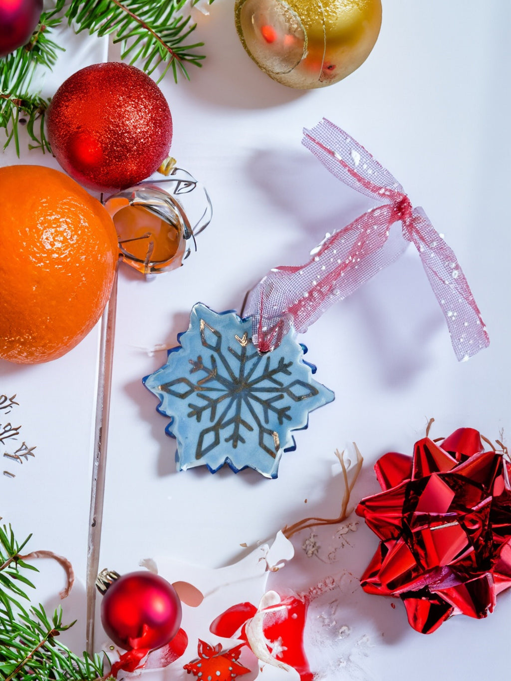Handmade CERAMIC Glazed Christmas Ornament | Christmas Tree Décor | Christmas Gift | Holiday Décor | House Décor | Office Décor, Snowflake