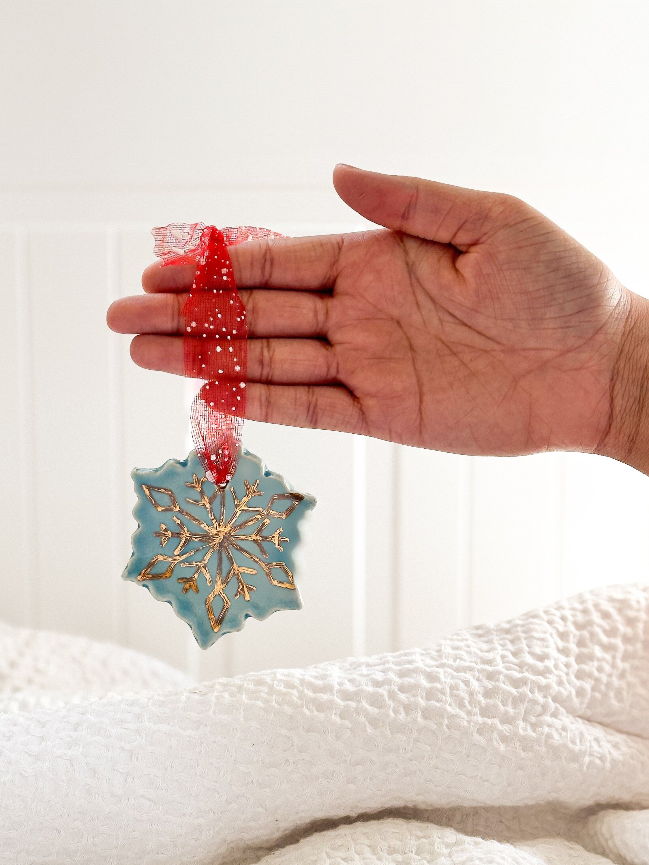 Handmade CERAMIC Glazed Christmas Ornament | Christmas Tree Décor | Christmas Gift | Holiday Décor | House Décor | Office Décor, Snowflake