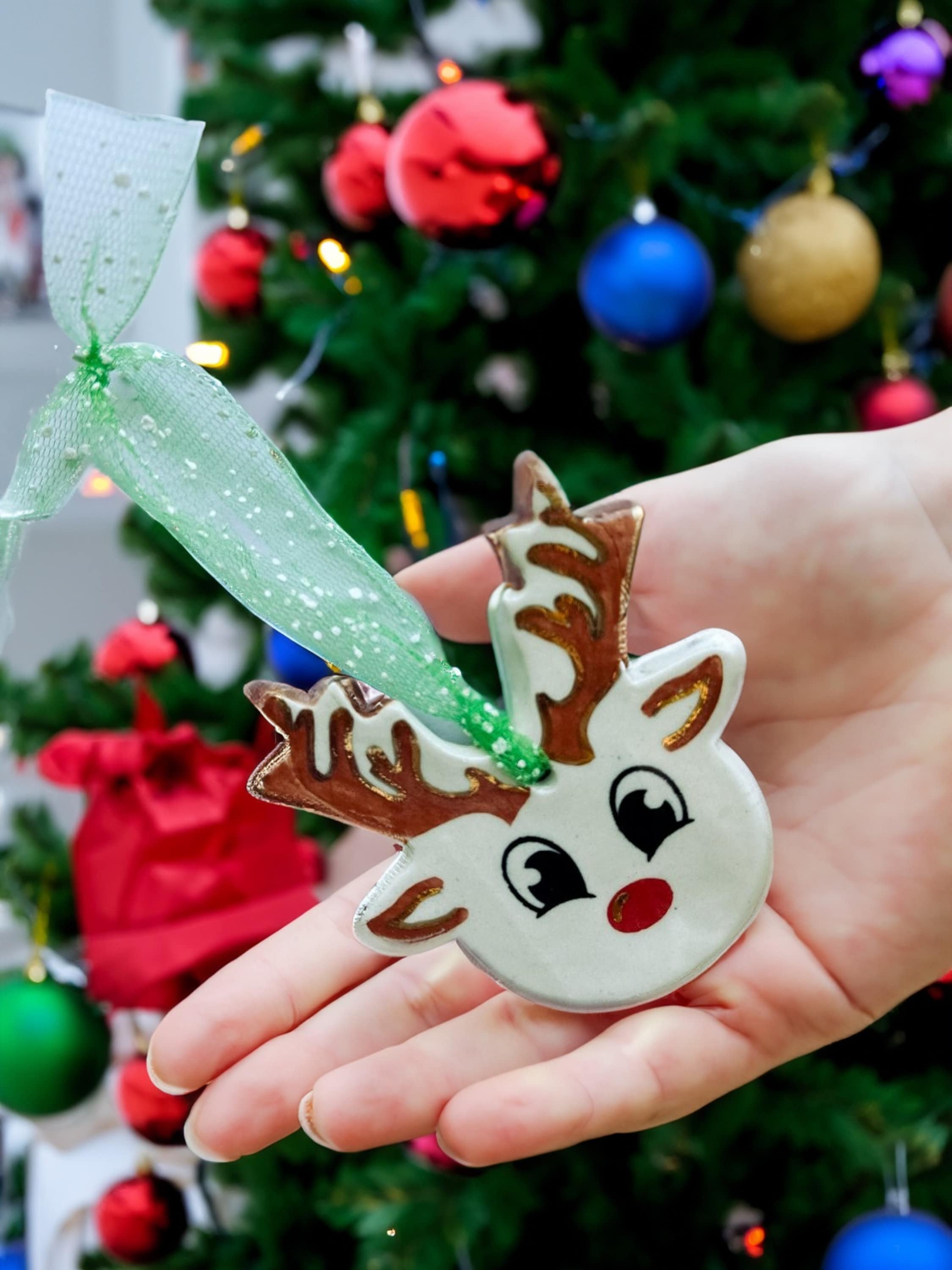 Handmade CERAMIC Glazed Christmas Ornament | Christmas Tree Décor | Christmas Gift | Holiday Décor | House Décor | Office Décor, Reindeer