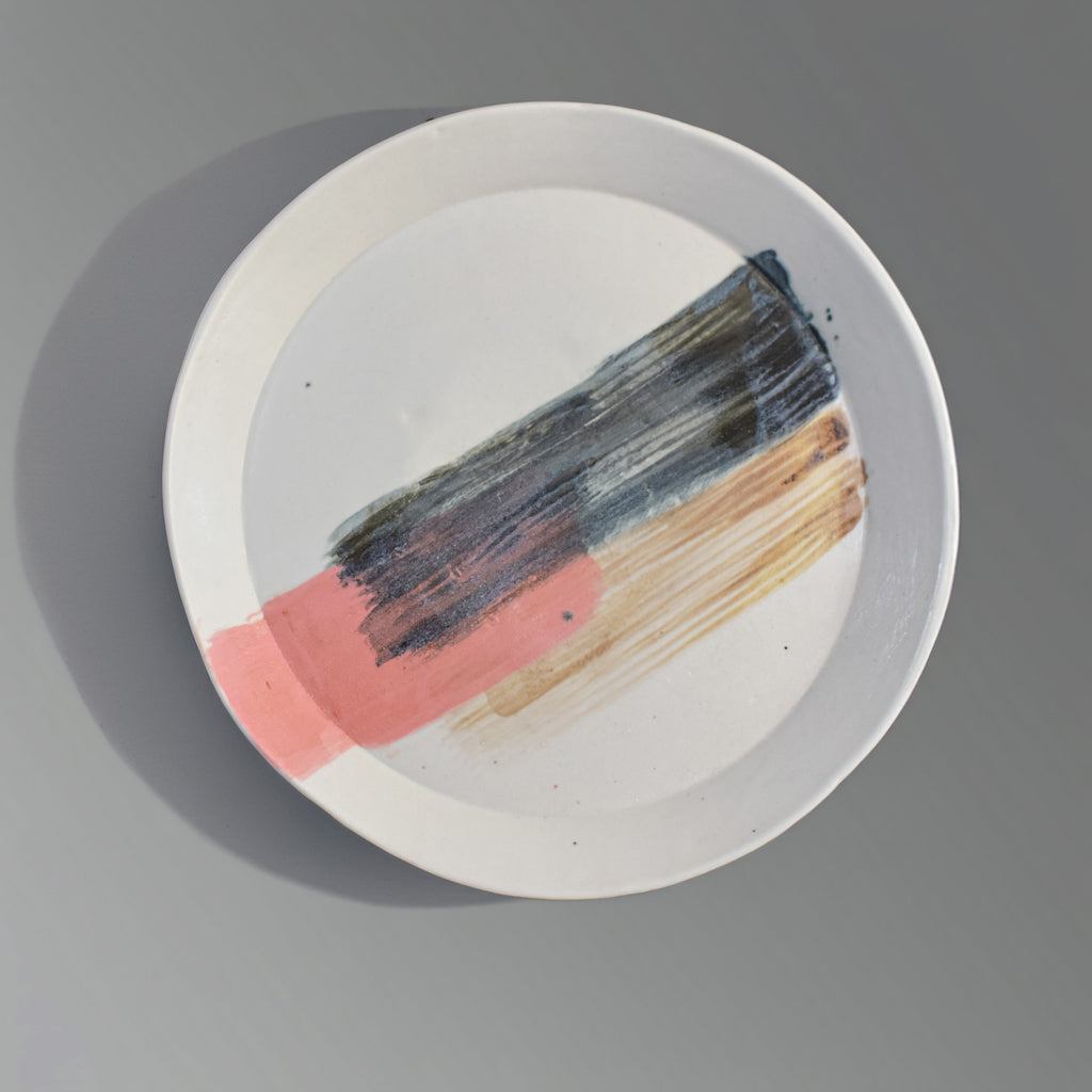 Handmade Ceramic Brushstroke Plate – Modern Minimalist Art Plate – Abstract Pastel Brush Strokes Dinnerware Collection