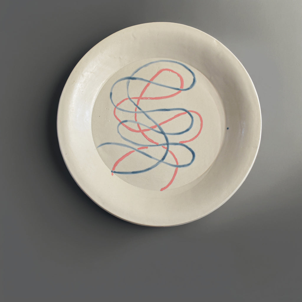 Handmade Ceramic Ribbon Swirl Line Art Plate — Modern Minimalist Dinnerware & Decorative Pottery Collection