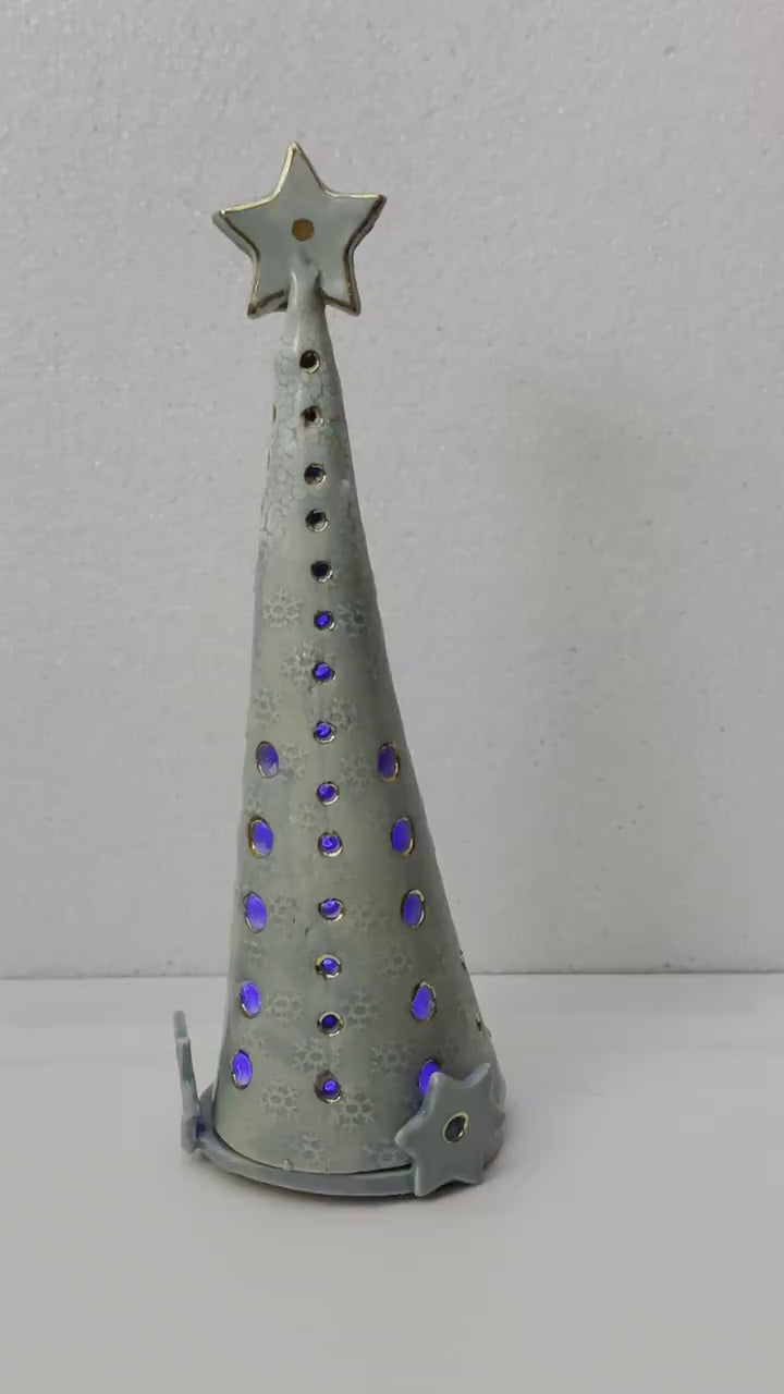 Ceramic Christmas Tree - Lagoon Blue – Illuminated Holiday Décor - Handmade Home & Office Décor