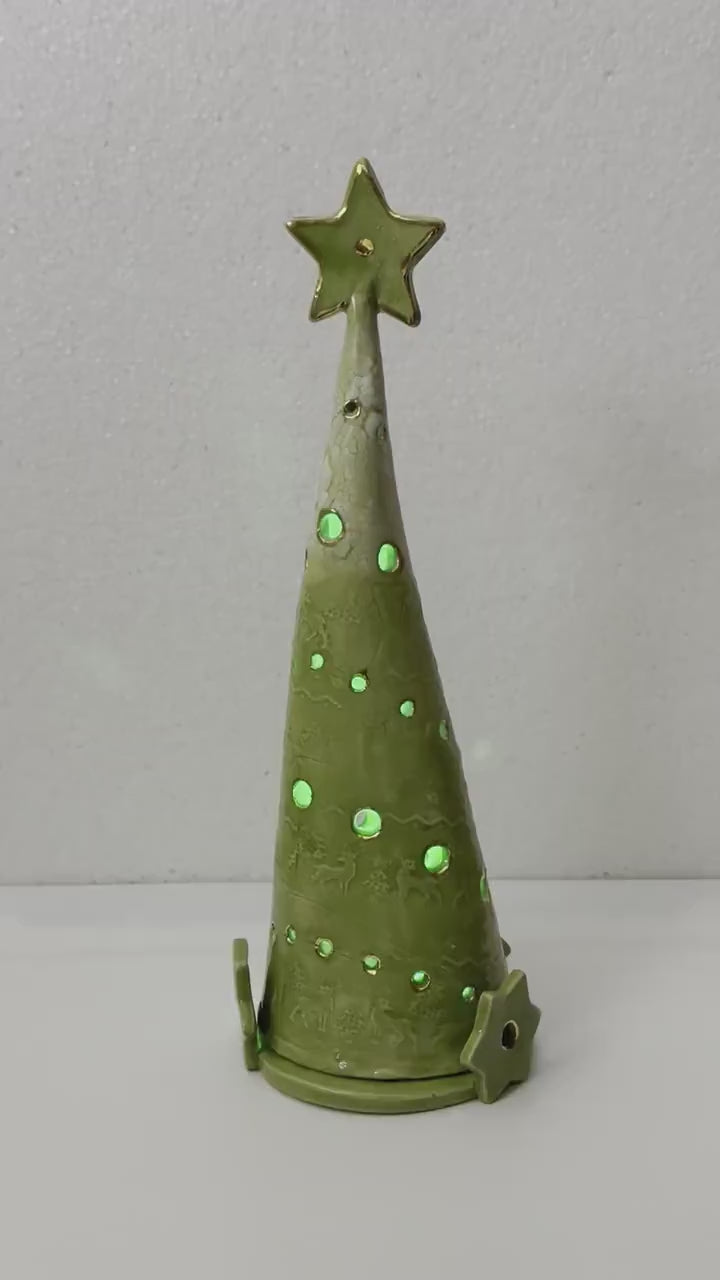Ceramic Christmas Tree - Wasabi Green – Illuminated Holiday Décor - Handmade Home & Office Décor
