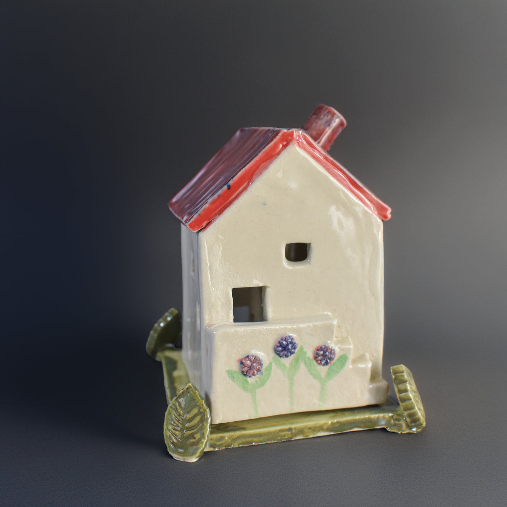 Handmade Ceramic House Tealight Holder | Nordic Red Roof Candle House | Miniature Home Décor | Incense Burner | Cozy Ceramic Luminary