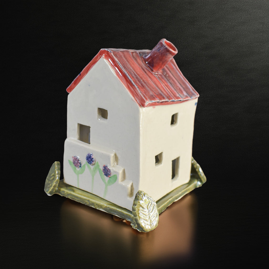 Handmade Ceramic House Tealight Holder | Nordic Red Roof Candle House | Miniature Home Décor | Incense Burner | Cozy Ceramic Luminary