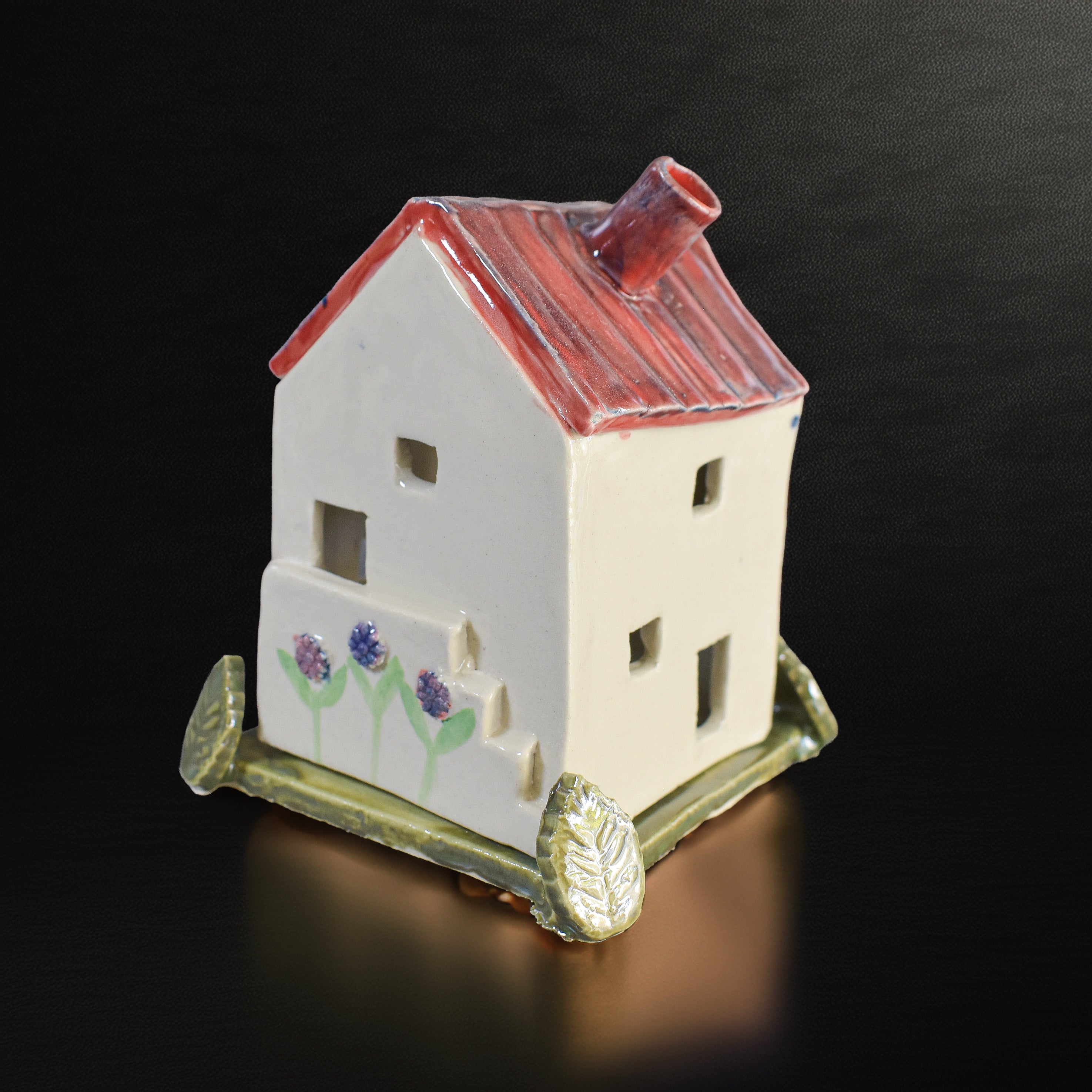 Handmade Ceramic House Tealight Holder | Nordic Red Roof Candle House | Miniature Home Décor | Incense Burner | Cozy Ceramic Luminary