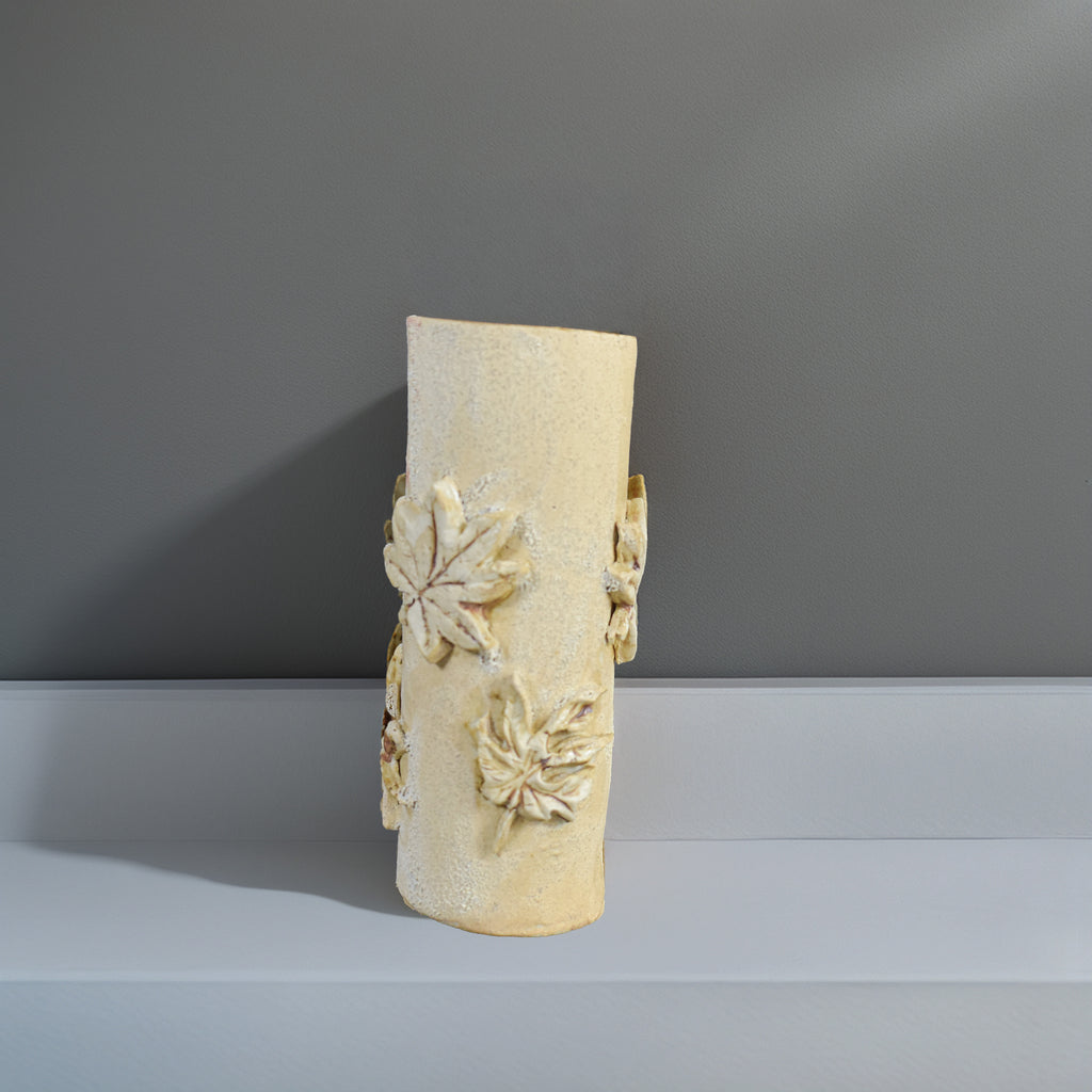 Golden Maple Leaf Bud Vase - Handmade Nature Inspired Sculptured Vase | Ceramic Textured Décor