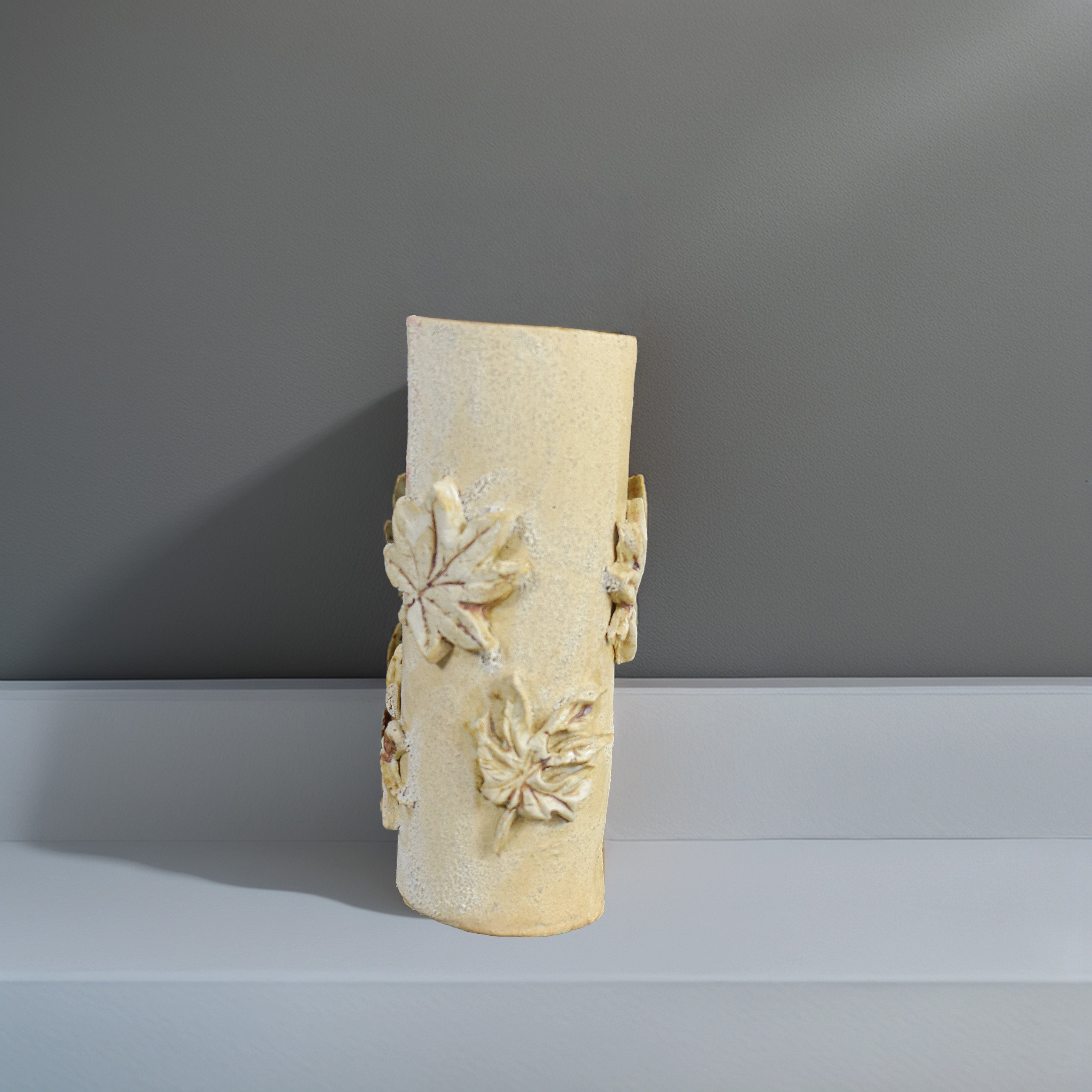 Golden Maple Leaf Bud Vase - Handmade Nature Inspired Sculptured Vase | Ceramic Textured Décor