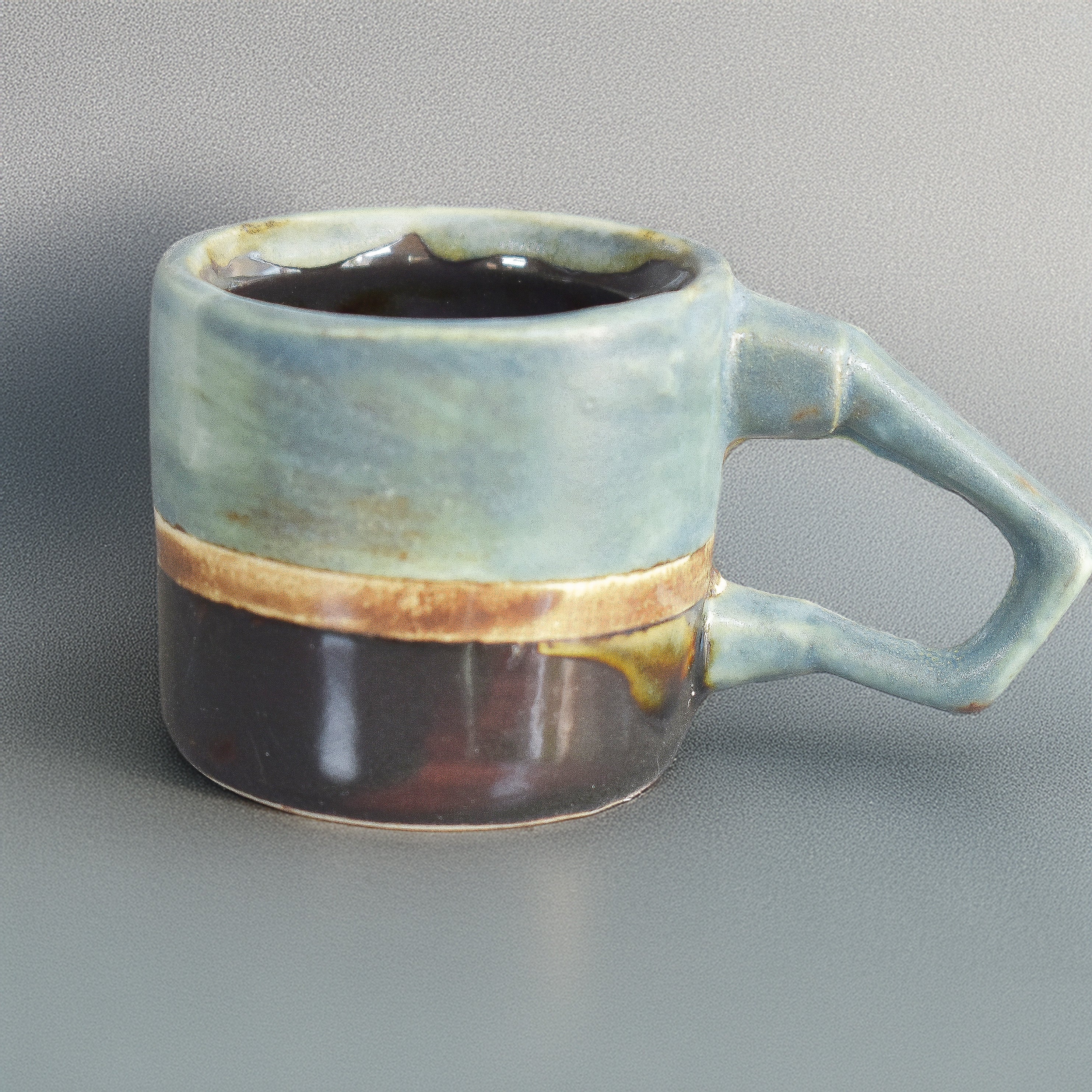 Rustic Geo Espresso Cup – Handmade Ceramic Espresso Cup with Teal Glaze & Geometric Handle