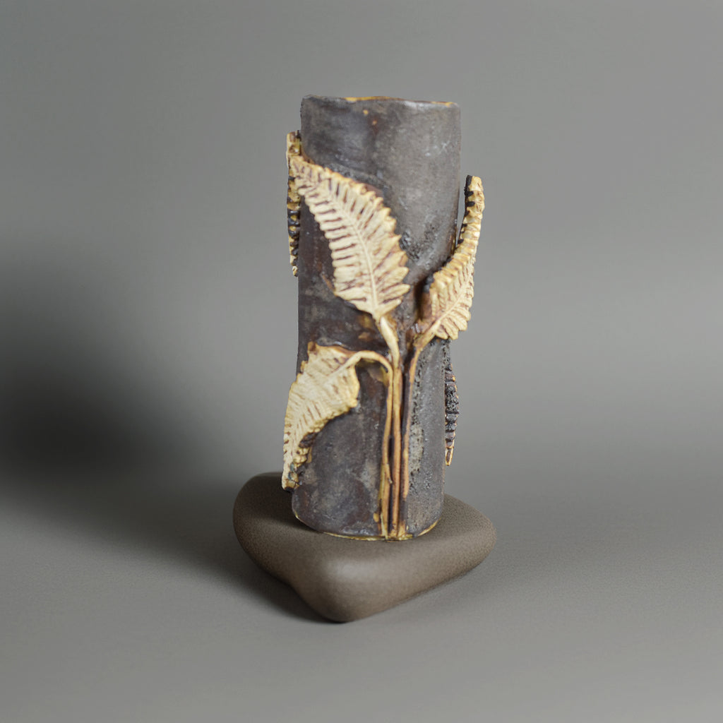 Golden Fern Textured Bud Vase - Handmade Ceramic Textured Vase | Nature Inspired Sculptured Décor