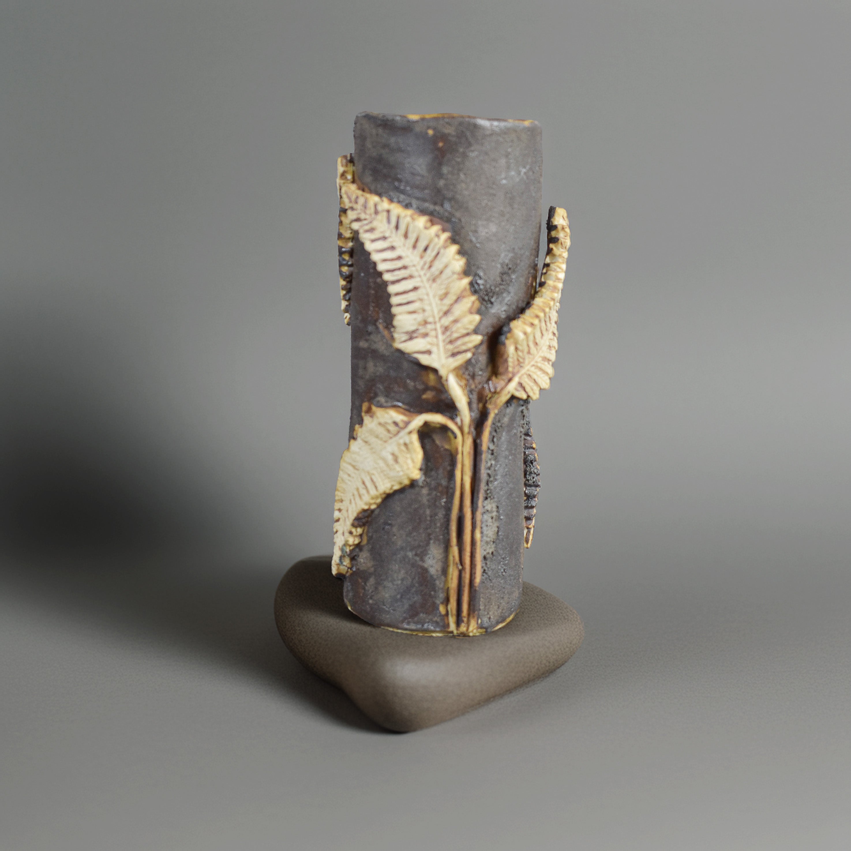 Golden Fern Textured Bud Vase - Handmade Ceramic Textured Vase | Nature Inspired Sculptured Décor