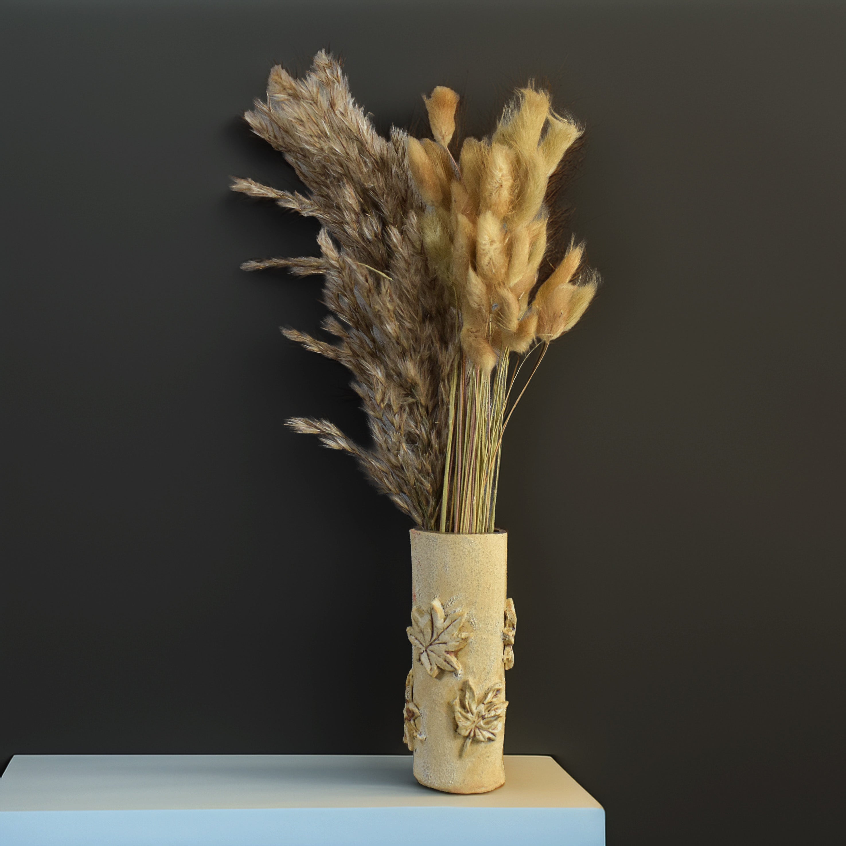 Golden Maple Leaf Bud Vase - Handmade Nature Inspired Sculptured Vase | Ceramic Textured Décor