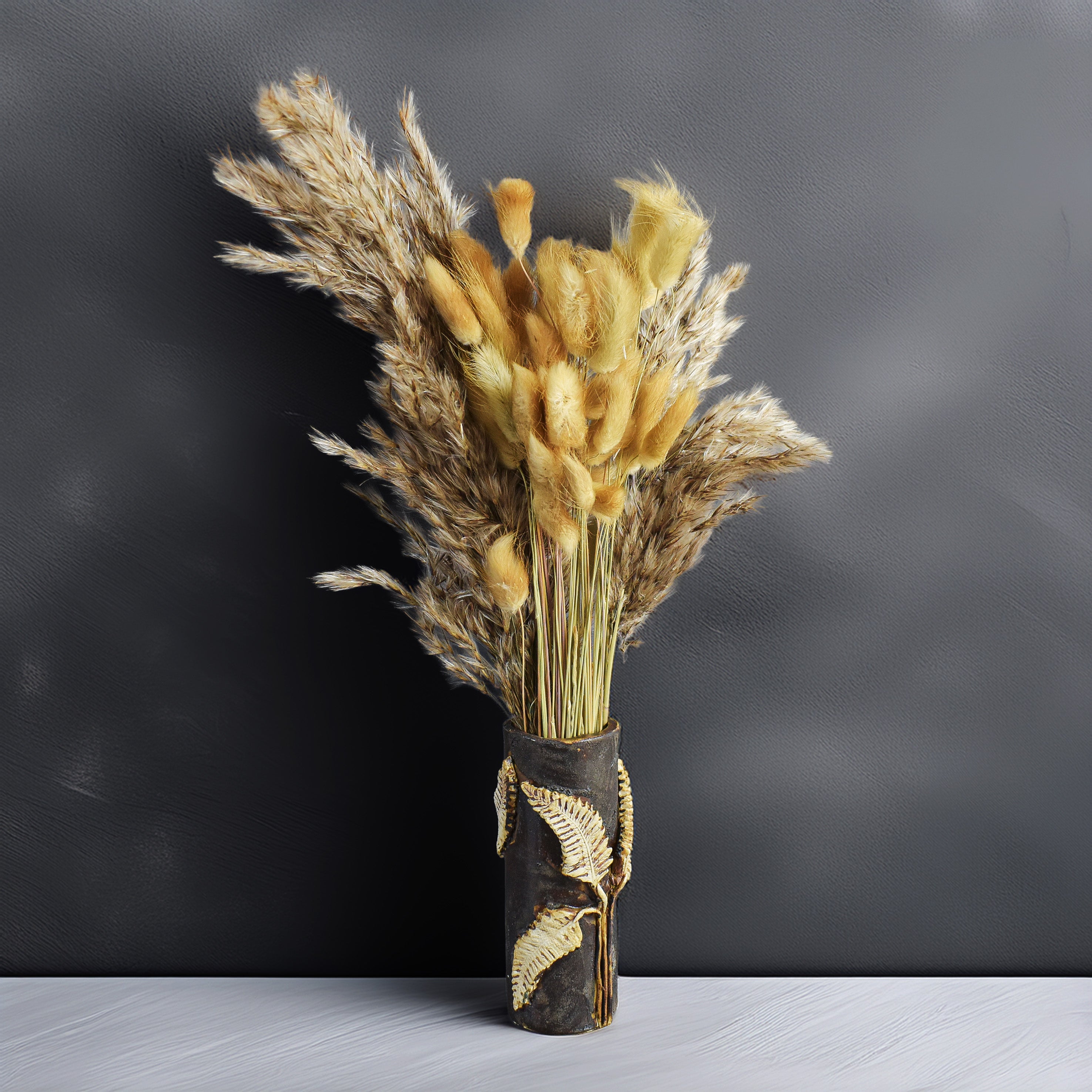 Golden Fern Textured Bud Vase - Handmade Ceramic Textured Vase | Nature Inspired Sculptured Décor