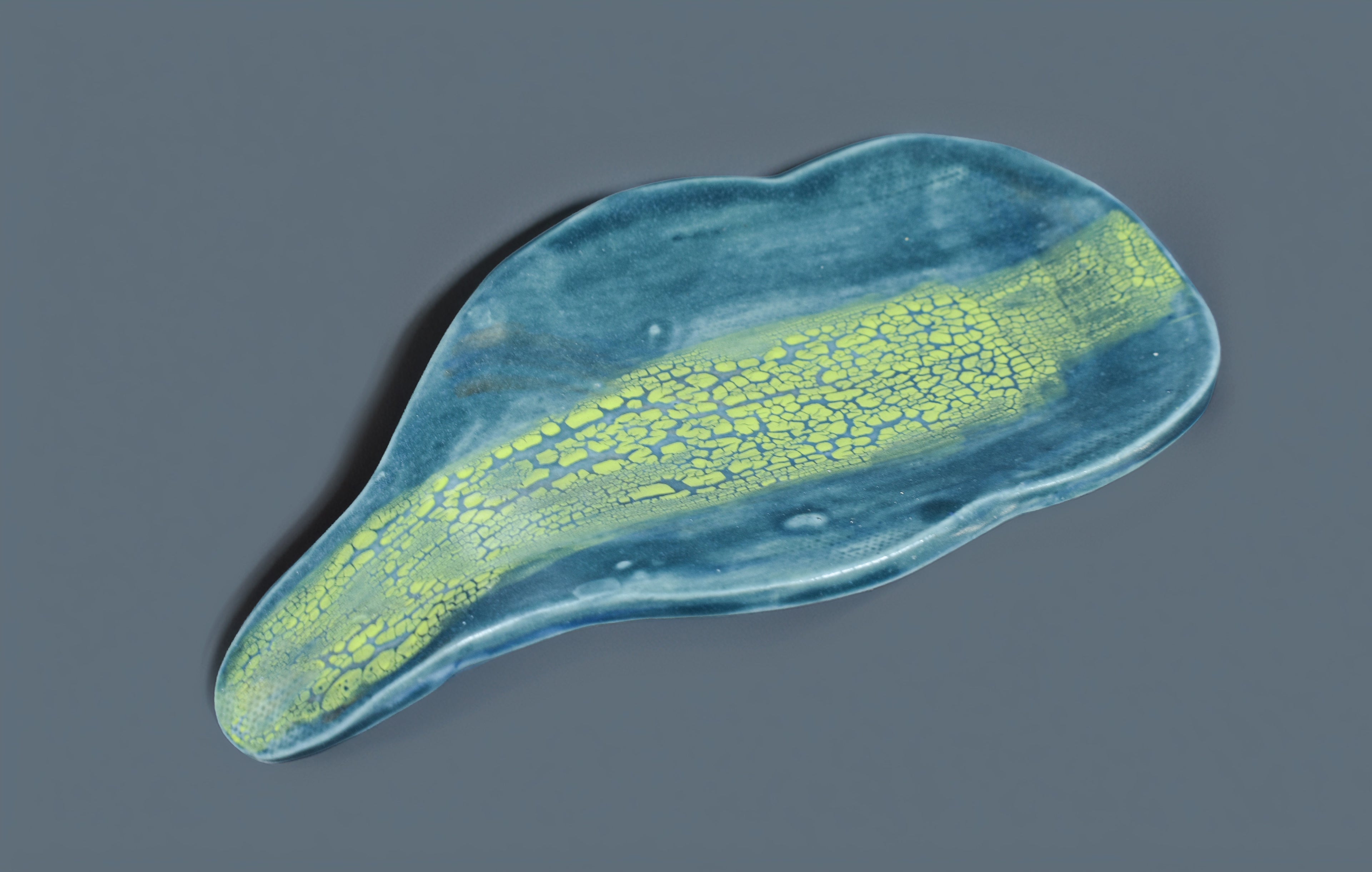 Blue Ridge Crackle Leaf Spoon Rest - Handmade Nature-Inspired Ceramic Spoon Rest with Crackle Glaze