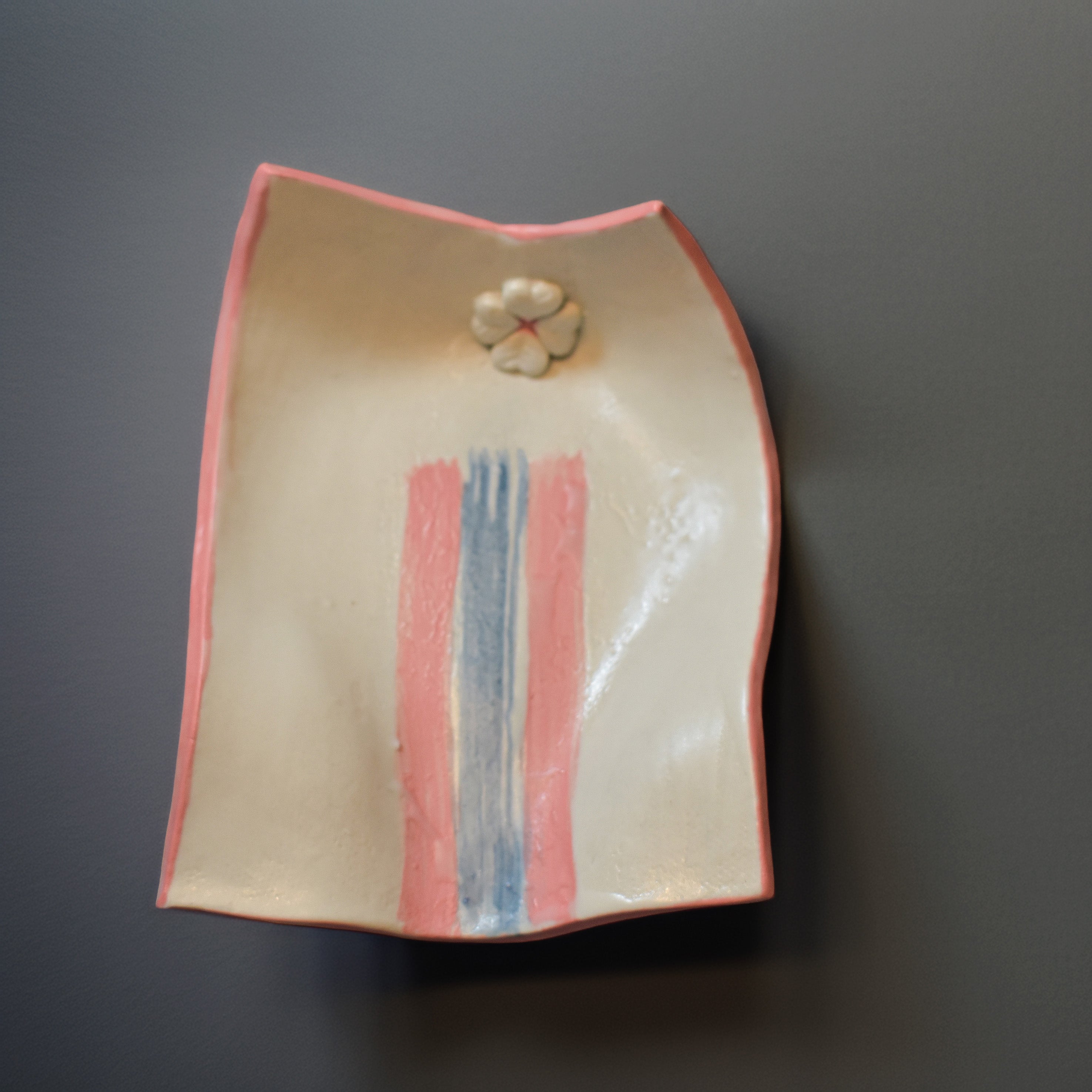 Blossom Stripe Ceramic Spoon Rest - Handmade Floral Ceramic Spoon Rest